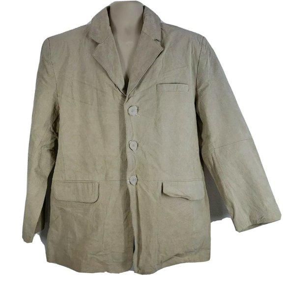 Haband Lions Den Leather Jacket‎ Mens Large Beige Lined Blazer Sport coat - Picture 1 of 10